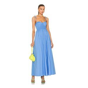 NWT STAUD Landry Dress • Size Large • Azure Blue • Maxi • Smocked Bustier